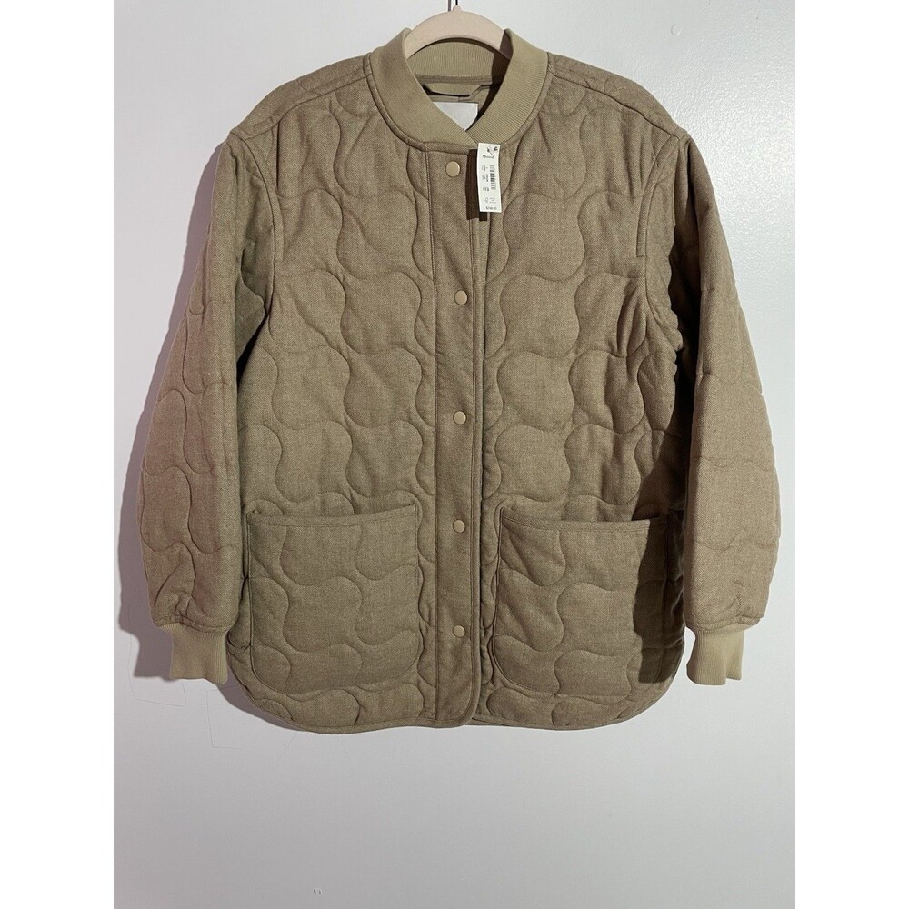 Madewell Quilted Oversized Wool Bomber Jacket Small Tan Chore Barn Minimalist - Picture 3 of 14